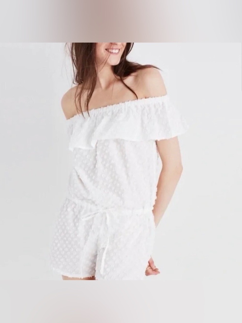 Madewell Beach Off-Shoulder Bridal White Romper Summer festival resortwear XL